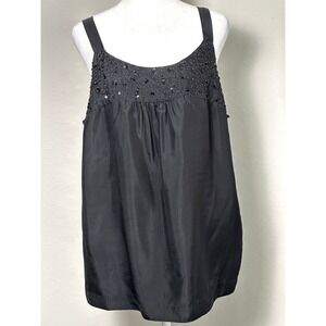 Eileen Fisher Black Sequins Evening Flowy Top Size PL 100% Silk